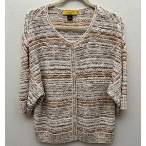 St. John Women’s Wool Blend Beige Cream Tweed 3/4 Sleeves Button Up Cardigan